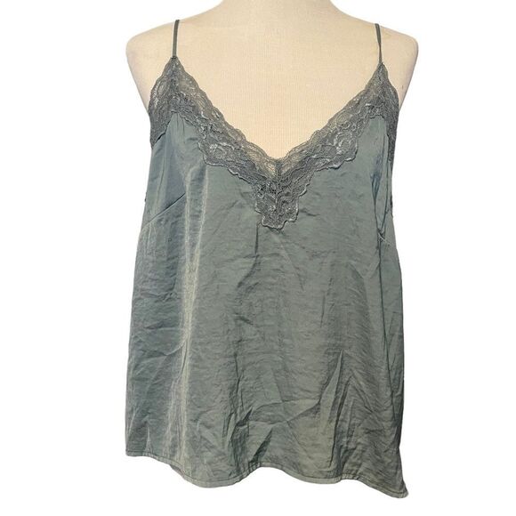 H&M Green Lace Tank Top Cami Satiny Feeling Business Casual Camisole Shirt - Picture 2 of 7